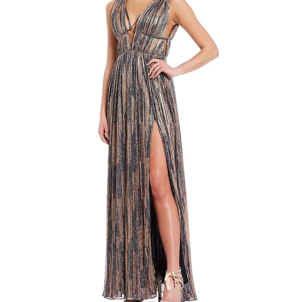 GB Social High Side Slit Metallic Long Dress